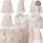 Godivana Faux Rabbit Fur Cape Coat with Rhinestone Bow