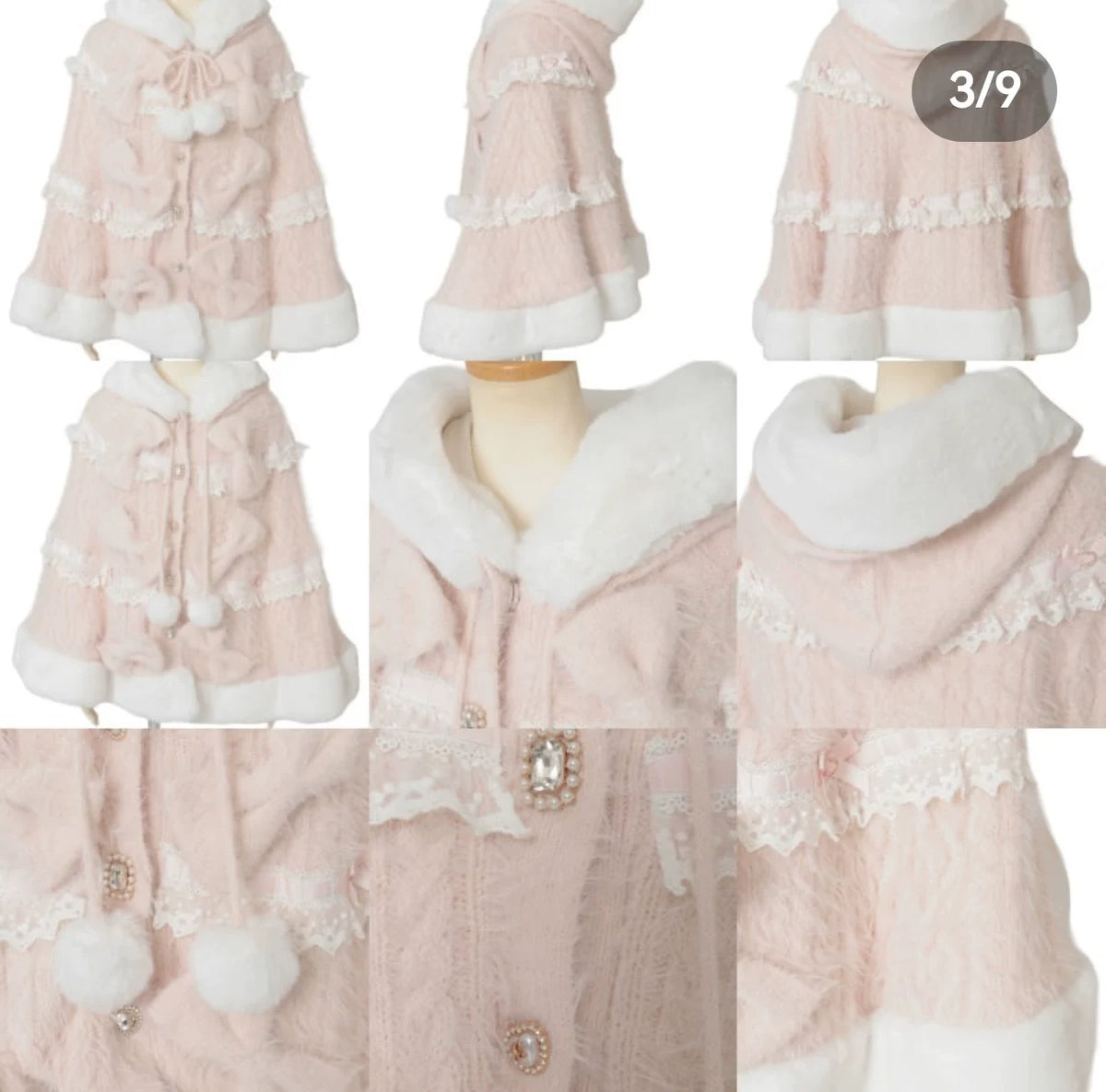 Godivana Faux Rabbit Fur Cape Coat with Rhinestone Bow