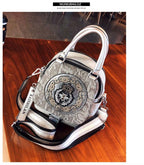 Genuine Leather Boston Bag with Embroidery - Medium