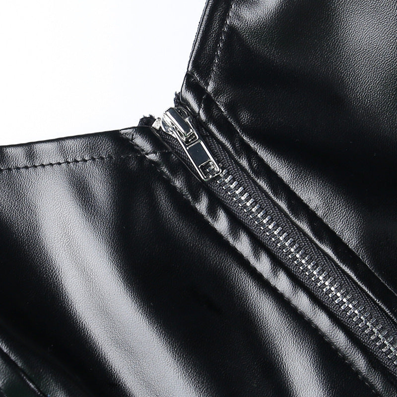 Punk Faux Leather Cropped Jacket with Rivets - Women's Streetwear