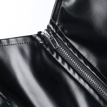 Punk Faux Leather Cropped Jacket Women Spring 2024 Streetwear Sexy Slim Fit Rivet PU Blouse Top