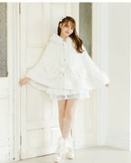 Godivana Faux Rabbit Fur Cape Coat with Rhinestone Bow