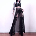 Punk Faux Leather Cropped Jacket with Rivets - Women's Streetwear