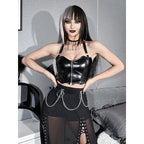 Punk Faux Leather Cropped Jacket with Rivets - Women's Streetwear
