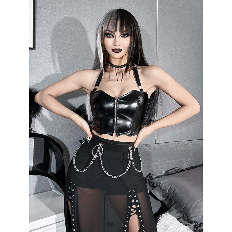 Punk Faux Leather Cropped Jacket with Rivets - Women's Streetwear