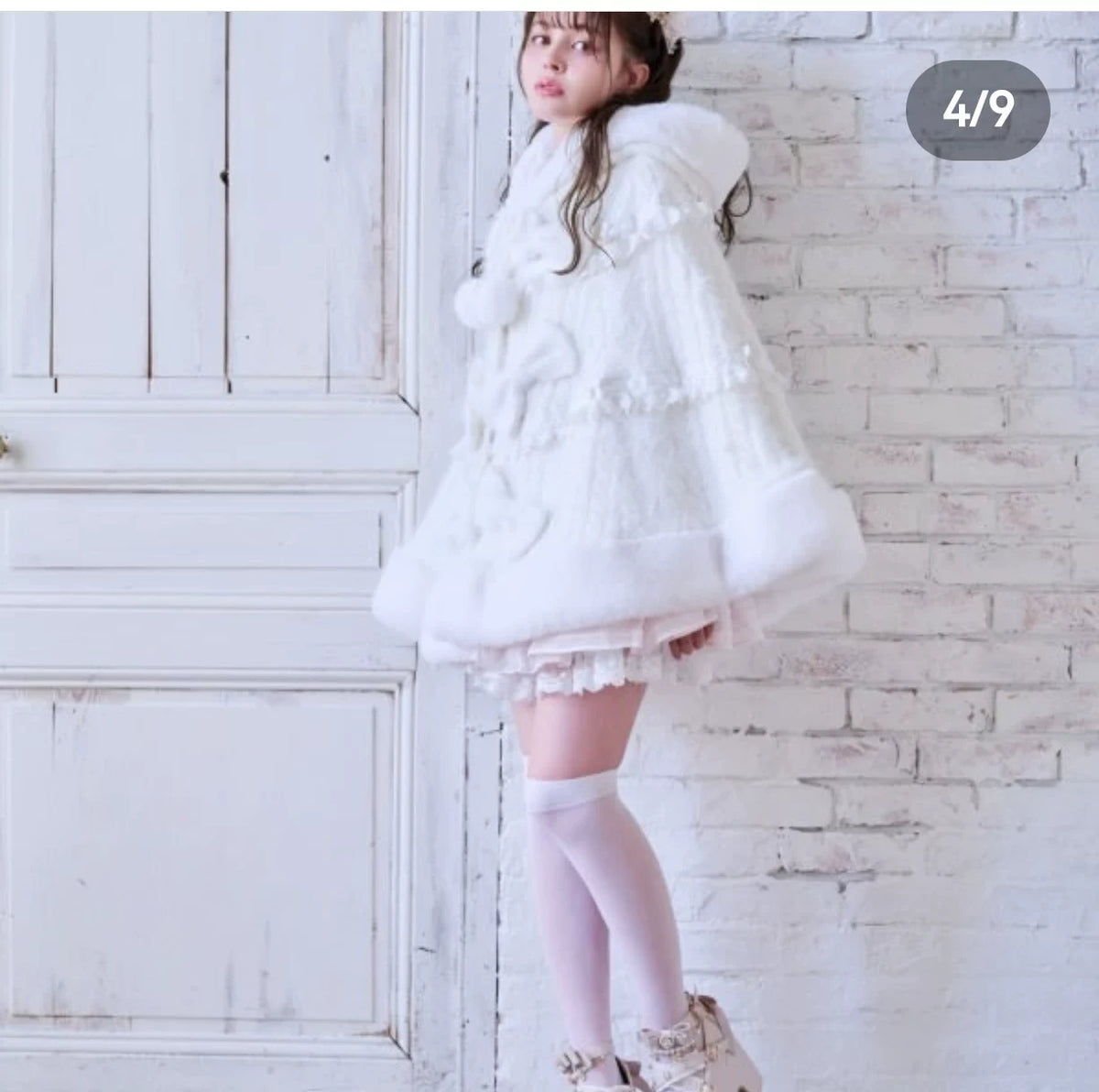 Godivana Faux Rabbit Fur Cape Coat with Rhinestone Bow
