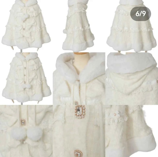 Japanese Sweet Soft Thick Women's Double-Layer Big Ribbon Hooded Knitted Cloak 3 Colors Autumn and Winter Ponchos Warm Jacket