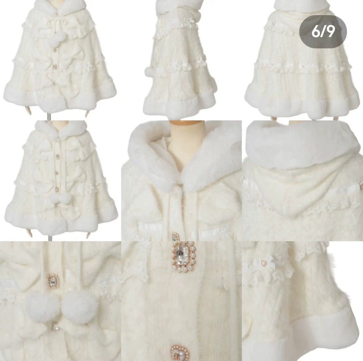 Godivana Faux Rabbit Fur Cape Coat with Rhinestone Bow