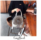 Genuine Leather Boston Bag with Embroidery - Medium