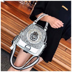 Genuine Leather Boston Bag with Embroidery - Medium