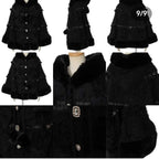 Japanese Sweet Soft Thick Women's Double-Layer Big Ribbon Hooded Knitted Cloak 3 Colors Autumn and Winter Ponchos Warm Jacket