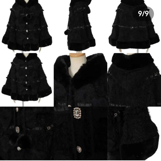 Japanese Sweet Soft Thick Women's Double-Layer Big Ribbon Hooded Knitted Cloak 3 Colors Autumn and Winter Ponchos Warm Jacket