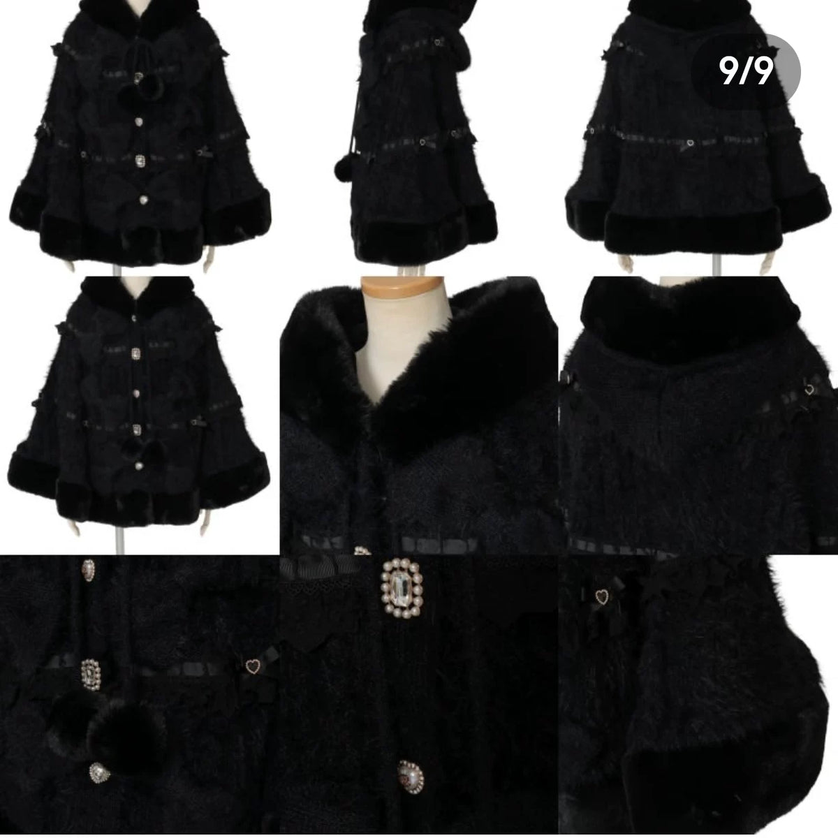 Godivana Lolita Faux Fur Cape Coat with Bow & Rhinestones