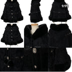 Godivana Faux Rabbit Fur Cape Coat with Rhinestone Bow