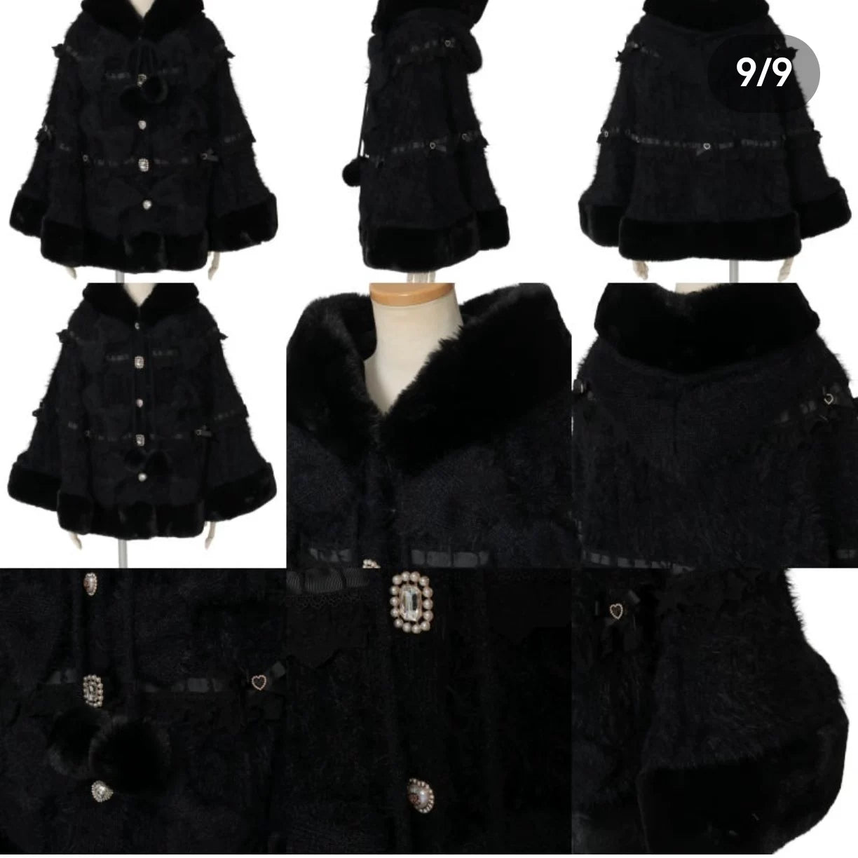 Godivana Lolita Faux Rabbit Fur Cape Coat with Rhinestone Bow and Hood