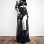 Punk Faux Leather Cropped Jacket with Rivets - Women's Streetwear