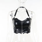 Punk Faux Leather Cropped Jacket with Rivets - Women's Streetwear