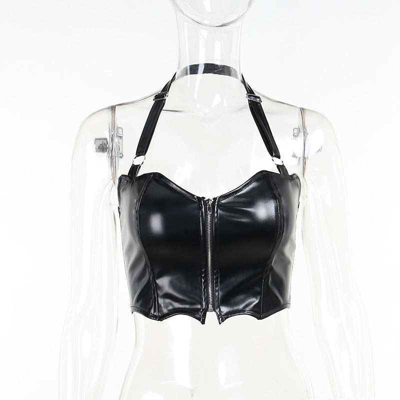 Punk Faux Leather Cropped Jacket with Rivets - Women's Streetwear