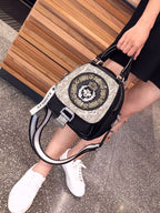 Genuine Leather Boston Bag with Embroidery - Medium