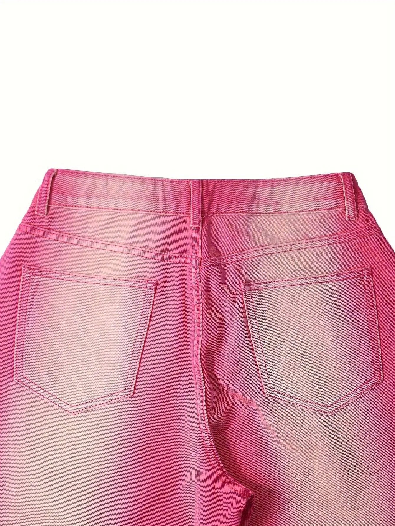 Ombre Washed Pinkish Red Loose Fit Y2K Retro Streetwear Jeans, Women's Denim Jeans & Clothing - SS69