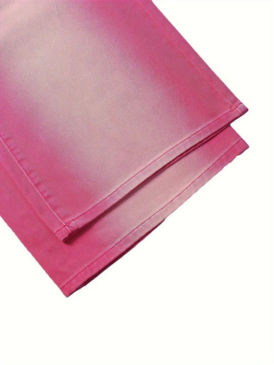 Ombre Washed Pinkish Red Loose Fit Y2K Retro Streetwear Jeans, Women's Denim Jeans & Clothing - SS69