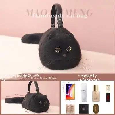 One Shoulder Bag Female Design Small Man Messenger Bag Versatile Hand Made Autumn and Winter Plush Cute Cat Bag SS69