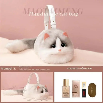 One Shoulder Bag Female Design Small Man Messenger Bag Versatile Hand Made Autumn and Winter Plush Cute Cat Bag - SS69