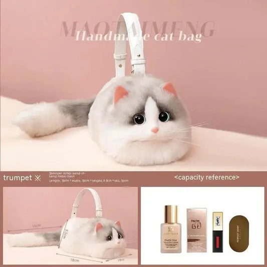 One Shoulder Bag Female Design Small Man Messenger Bag Versatile Hand Made Autumn and Winter Plush Cute Cat Bag - SS69