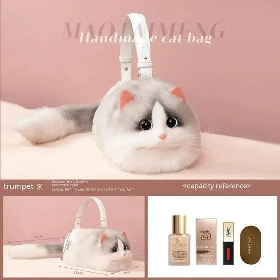One Shoulder Bag Female Design Small Man Messenger Bag Versatile Hand Made Autumn and Winter Plush Cute Cat Bag - SS69