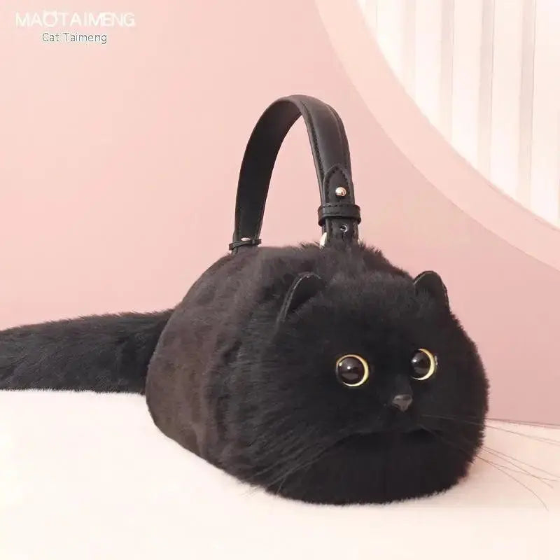 One Shoulder Bag Female Design Small Man Messenger Bag Versatile Hand Made Autumn and Winter Plush Cute Cat Bag SS69