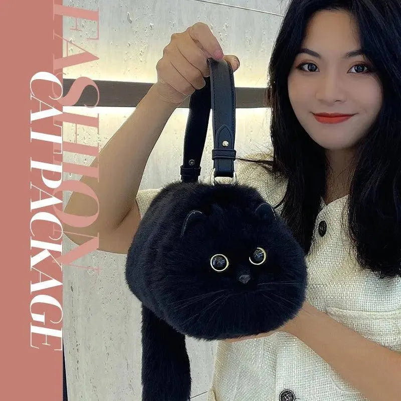 One Shoulder Bag Female Design Small Man Messenger Bag Versatile Hand Made Autumn and Winter Plush Cute Cat Bag SS69