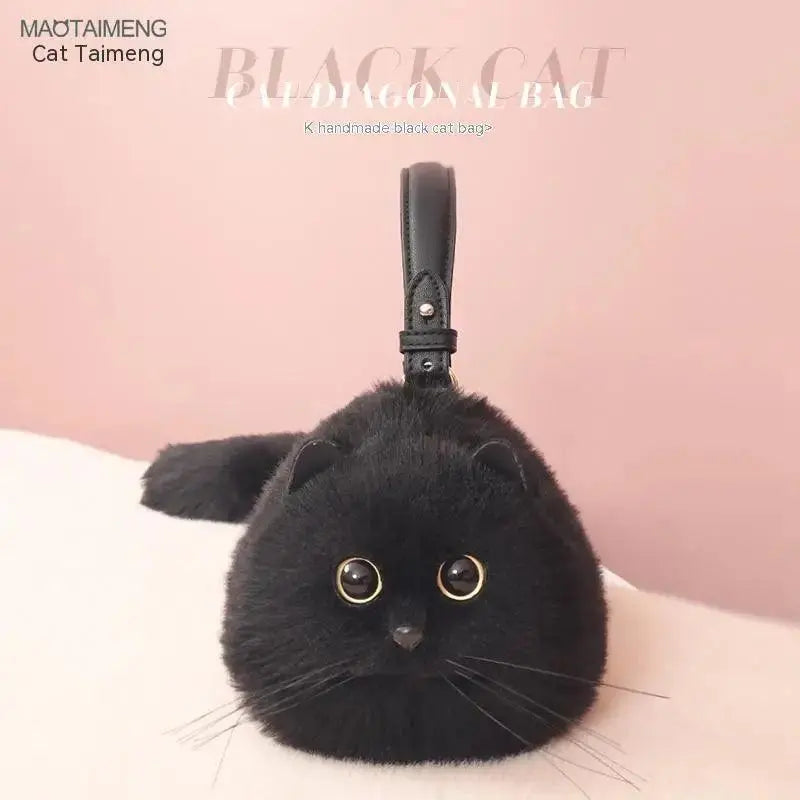One Shoulder Bag Female Design Small Man Messenger Bag Versatile Hand Made Autumn and Winter Plush Cute Cat Bag SS69