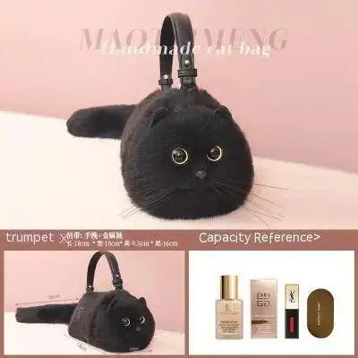 One Shoulder Bag Female Design Small Man Messenger Bag Versatile Hand Made Autumn and Winter Plush Cute Cat Bag SS69