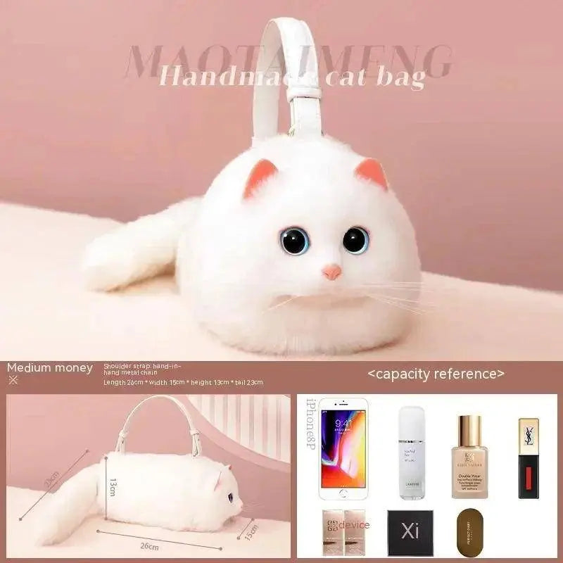 One Shoulder Bag Female Design Small Man Messenger Bag Versatile Hand Made Autumn and Winter Plush Cute Cat Bag SS69