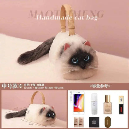 One Shoulder Bag Female Design Small Man Messenger Bag Versatile Hand Made Autumn and Winter Plush Cute Cat Bag SS69