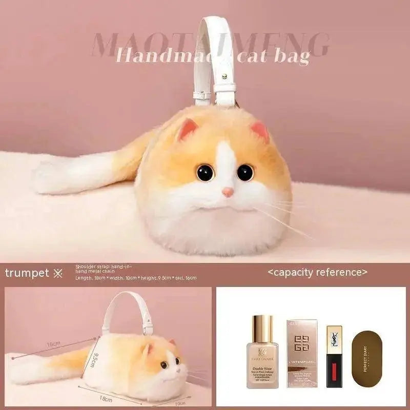 One Shoulder Bag Female Design Small Man Messenger Bag Versatile Hand Made Autumn and Winter Plush Cute Cat Bag SS69