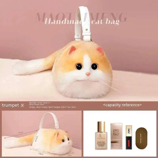 One Shoulder Bag Female Design Small Man Messenger Bag Versatile Hand Made Autumn and Winter Plush Cute Cat Bag SS69
