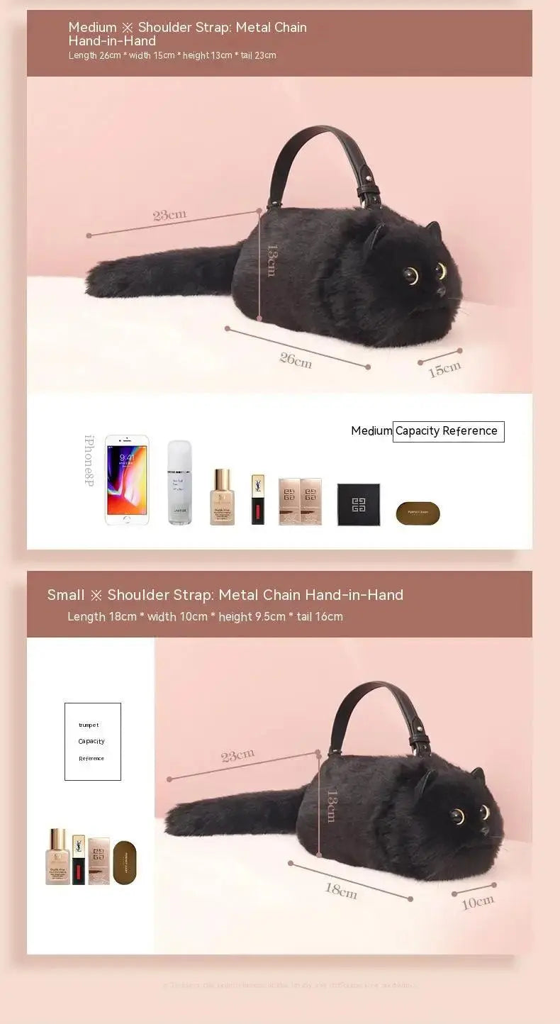 One Shoulder Bag Female Design Small Man Messenger Bag Versatile Hand Made Autumn and Winter Plush Cute Cat Bag SS69