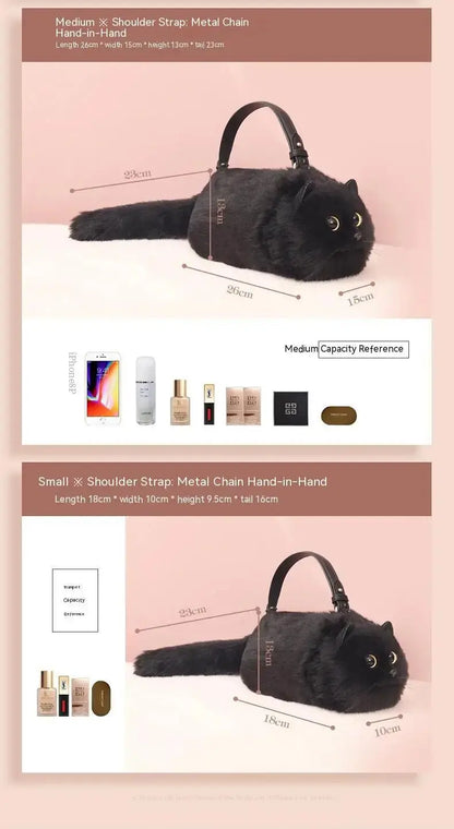 One Shoulder Bag Female Design Small Man Messenger Bag Versatile Hand Made Autumn and Winter Plush Cute Cat Bag SS69