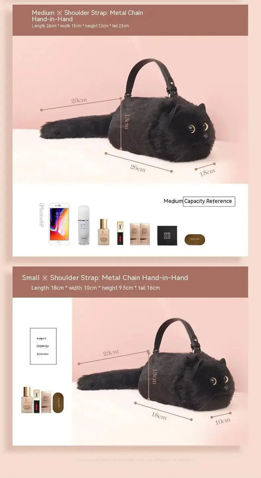 One Shoulder Bag Female Design Small Man Messenger Bag Versatile Hand Made Autumn and Winter Plush Cute Cat Bag SS69
