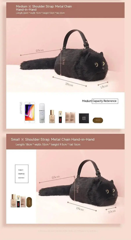 One Shoulder Bag Female Design Small Man Messenger Bag Versatile Hand Made Autumn and Winter Plush Cute Cat Bag SS69