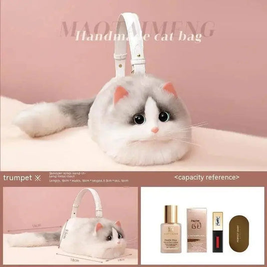 One Shoulder Bag Female Design Small Man Messenger Bag Versatile Hand Made Autumn and Winter Plush Cute Cat Bag SS69