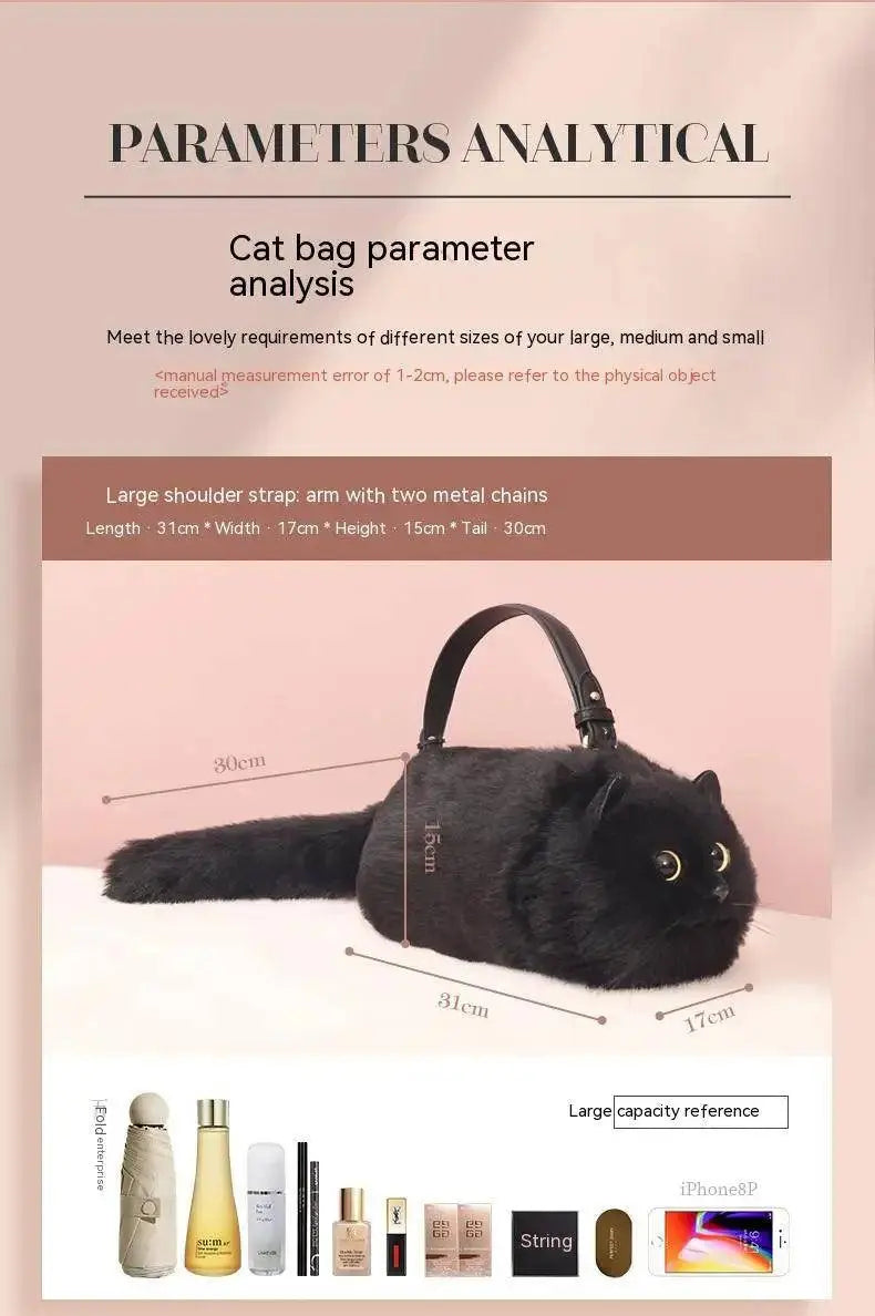 One Shoulder Bag Female Design Small Man Messenger Bag Versatile Hand Made Autumn and Winter Plush Cute Cat Bag SS69