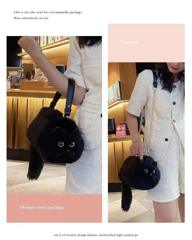 One Shoulder Bag Female Design Small Man Messenger Bag Versatile Hand Made Autumn and Winter Plush Cute Cat Bag SS69