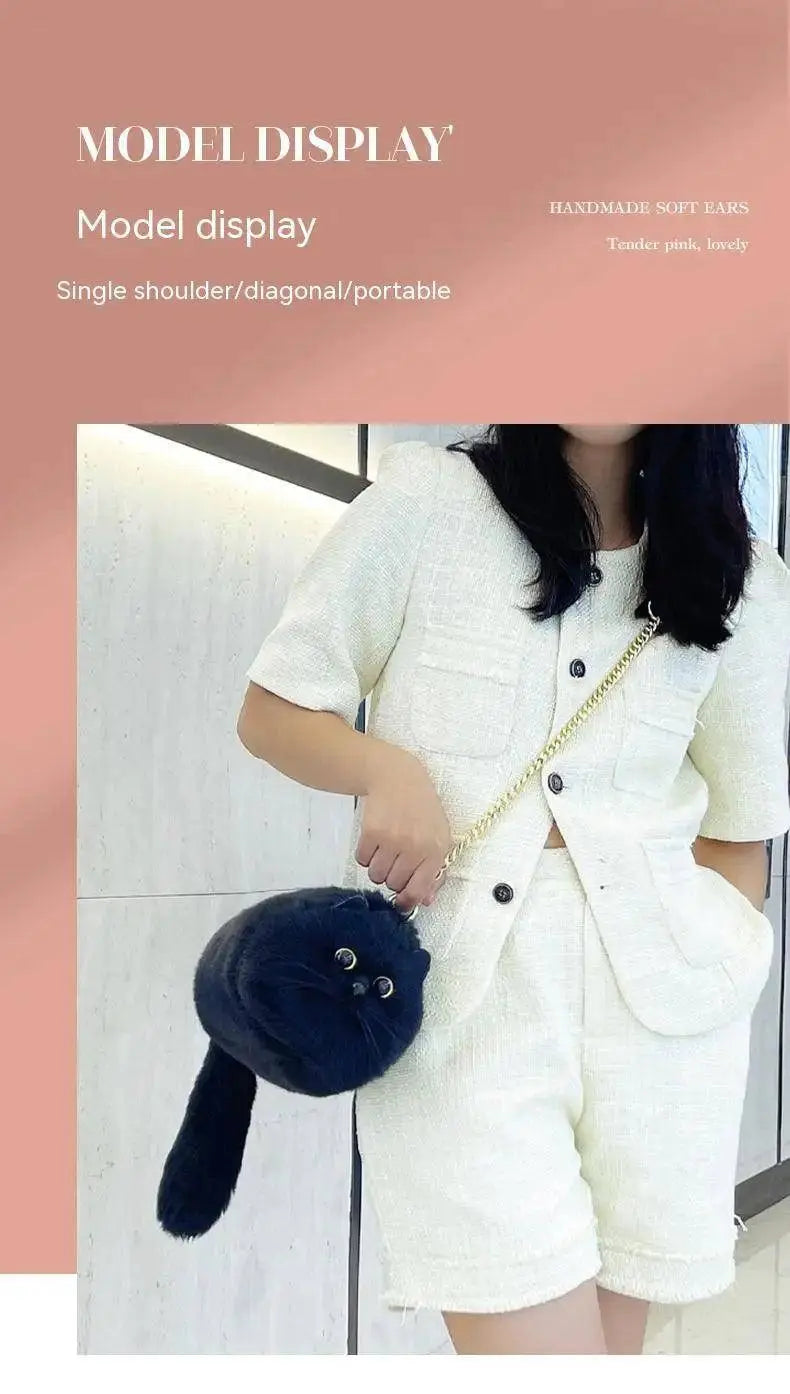 One Shoulder Bag Female Design Small Man Messenger Bag Versatile Hand Made Autumn and Winter Plush Cute Cat Bag SS69