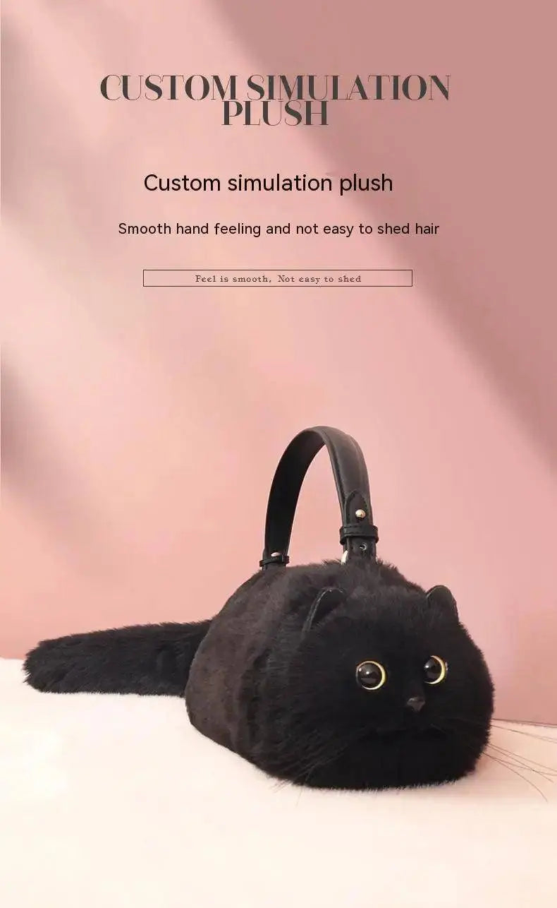 One Shoulder Bag Female Design Small Man Messenger Bag Versatile Hand Made Autumn and Winter Plush Cute Cat Bag SS69