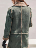 Open Front Mixed Media Lapel Coat, Stylish Long Sleeve Faux Fur Lined Warm Coat For Winter, Women's Clothing SS69