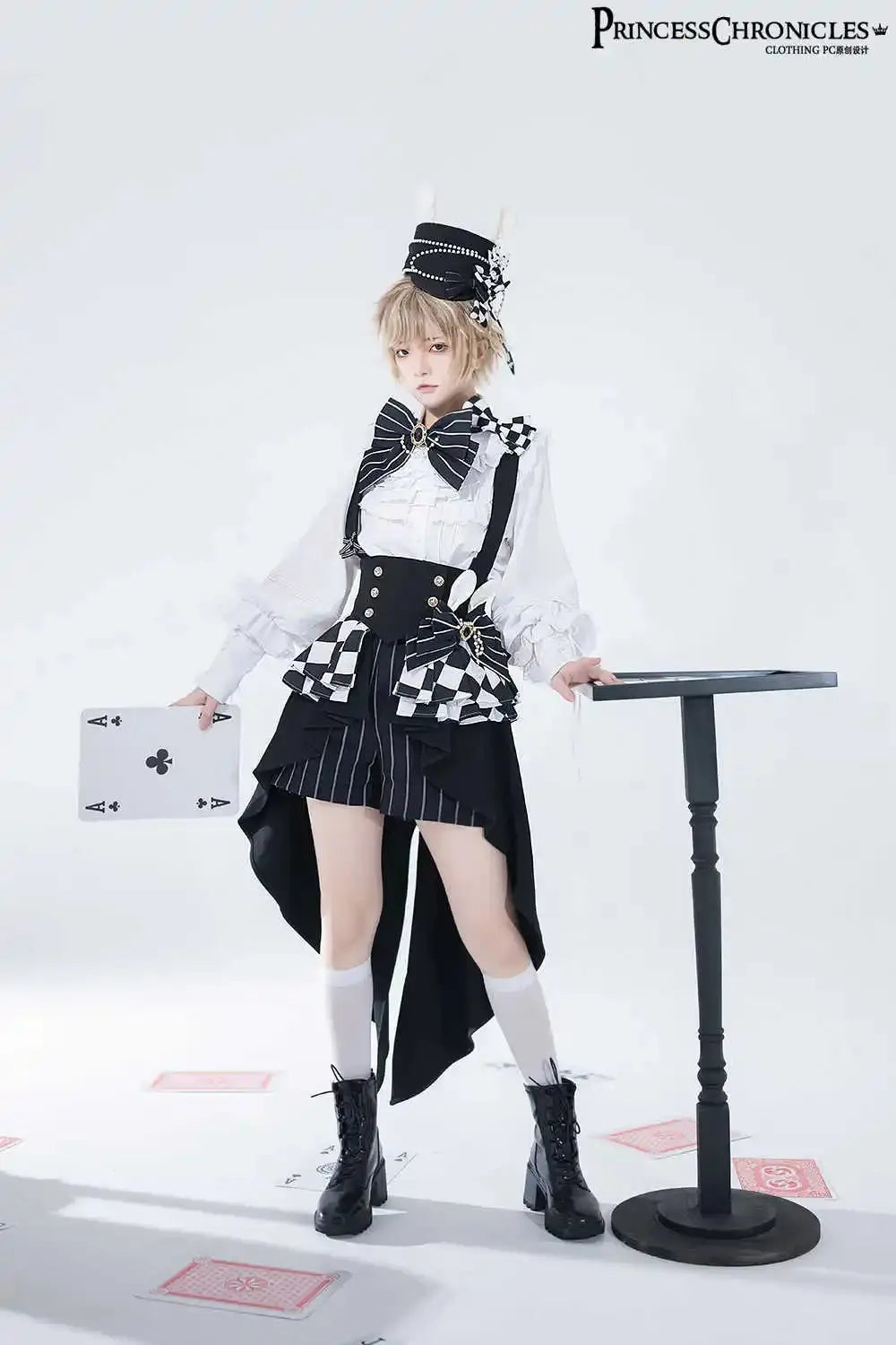 Ouji Outfit Cool Lolita Waist Cincher w. High Low Skirt by Princess Chronicles ~ Rabbit Theater Corset Costume Ouji Lolita Blous - SS69