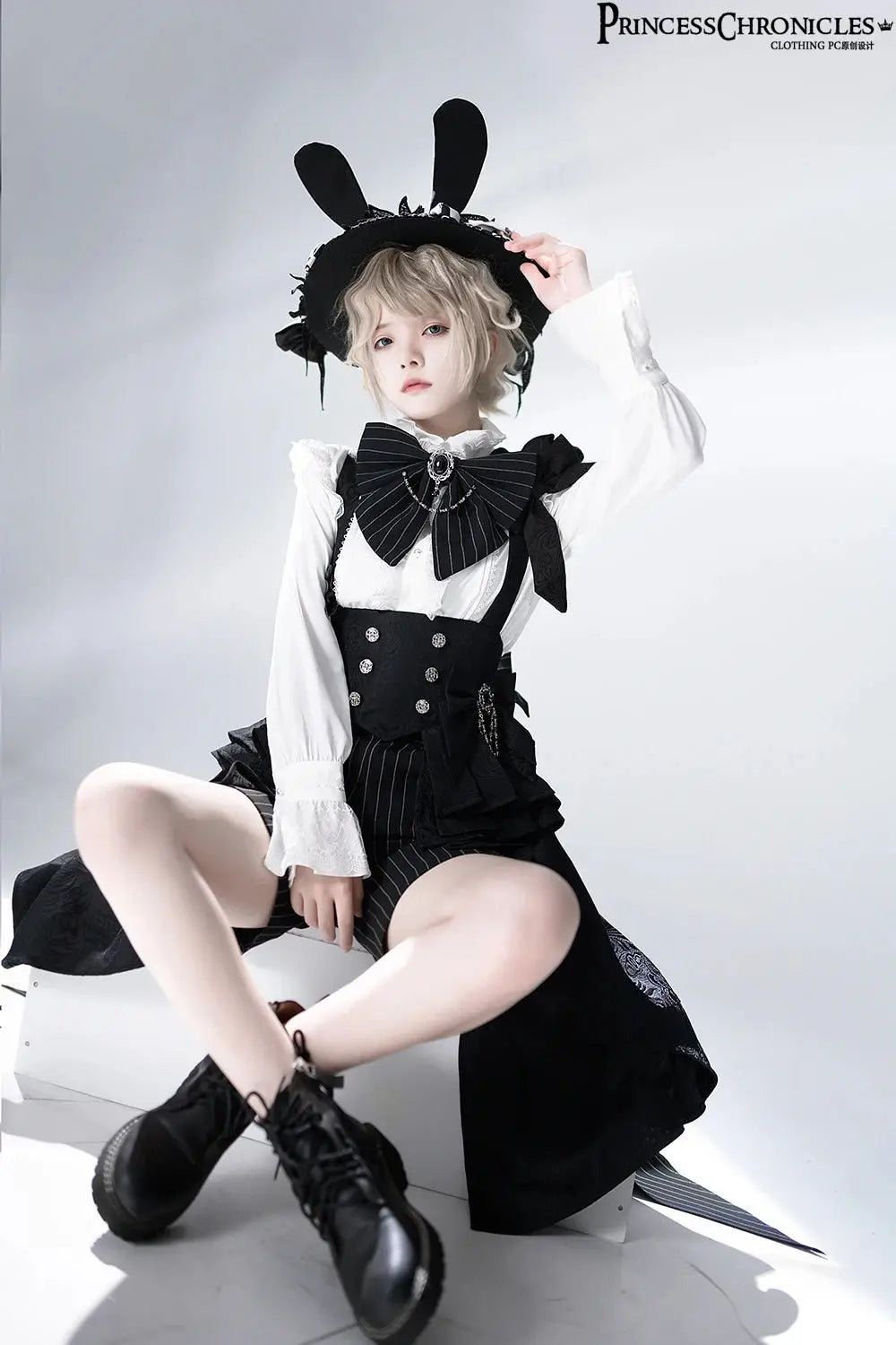 Ouji Outfit Cool Lolita Waist Cincher w. High Low Skirt by Princess Chronicles ~ Rabbit Theater Corset Costume Ouji Lolita Blous SS69