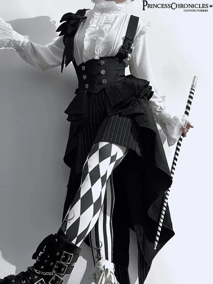 Ouji Outfit Cool Lolita Waist Cincher w. High Low Skirt by Princess Chronicles ~ Rabbit Theater Corset Costume Ouji Lolita Blous SS69